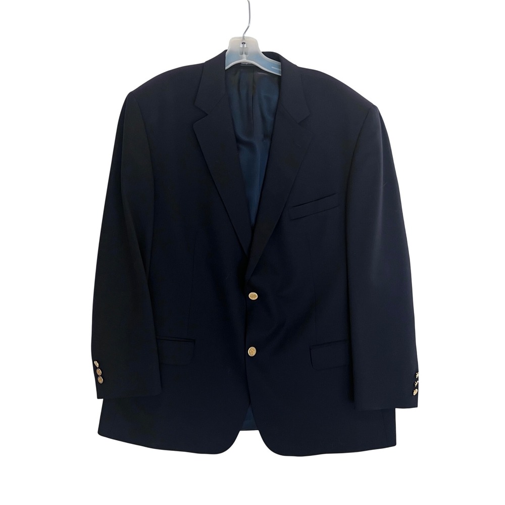 Botany 500 Mens Navy Blue 100% Virgin Wool Blazer Gold Crest Buttons